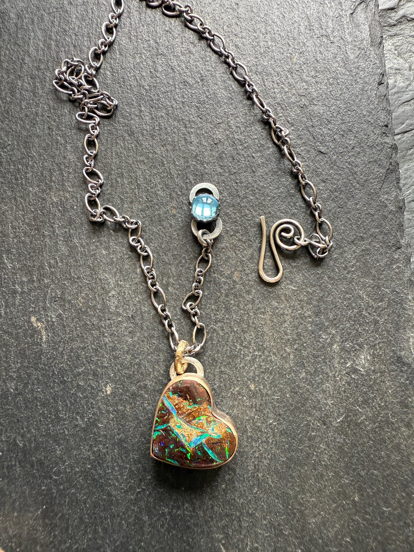 Blue & Green Heart Opal Necklace