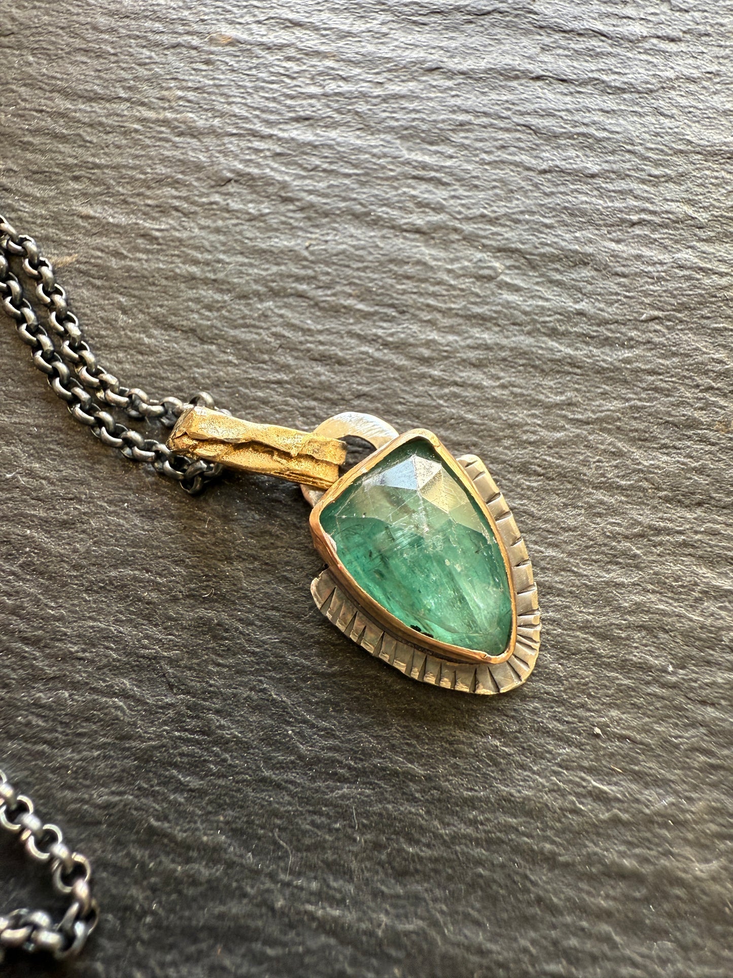 FOR AARON - Dainty Emerald Green Kyanite Pendant