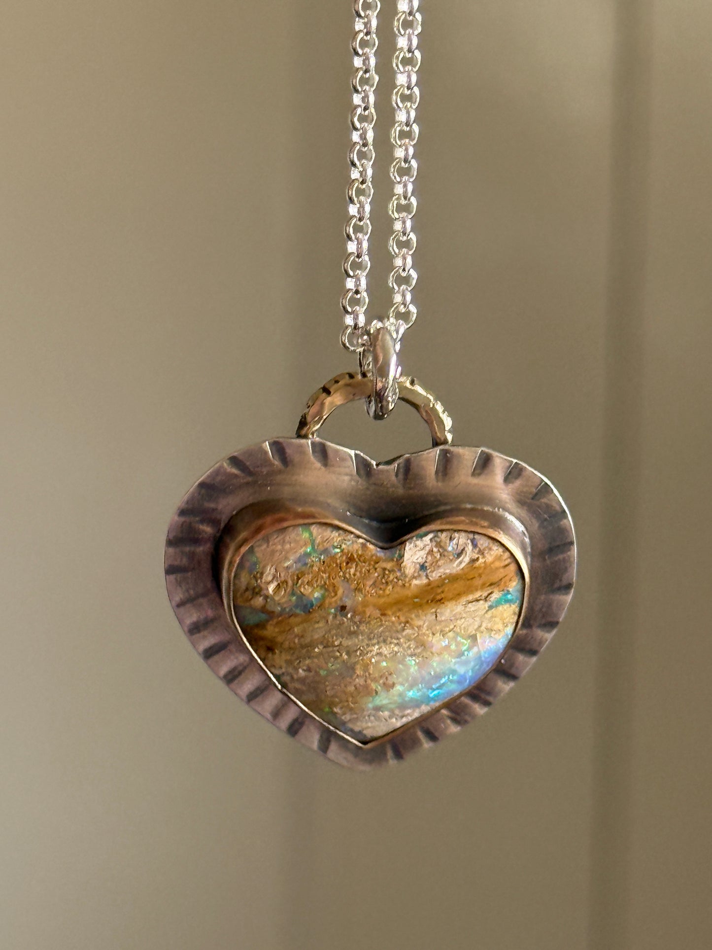 Large Opal Heart Pendant