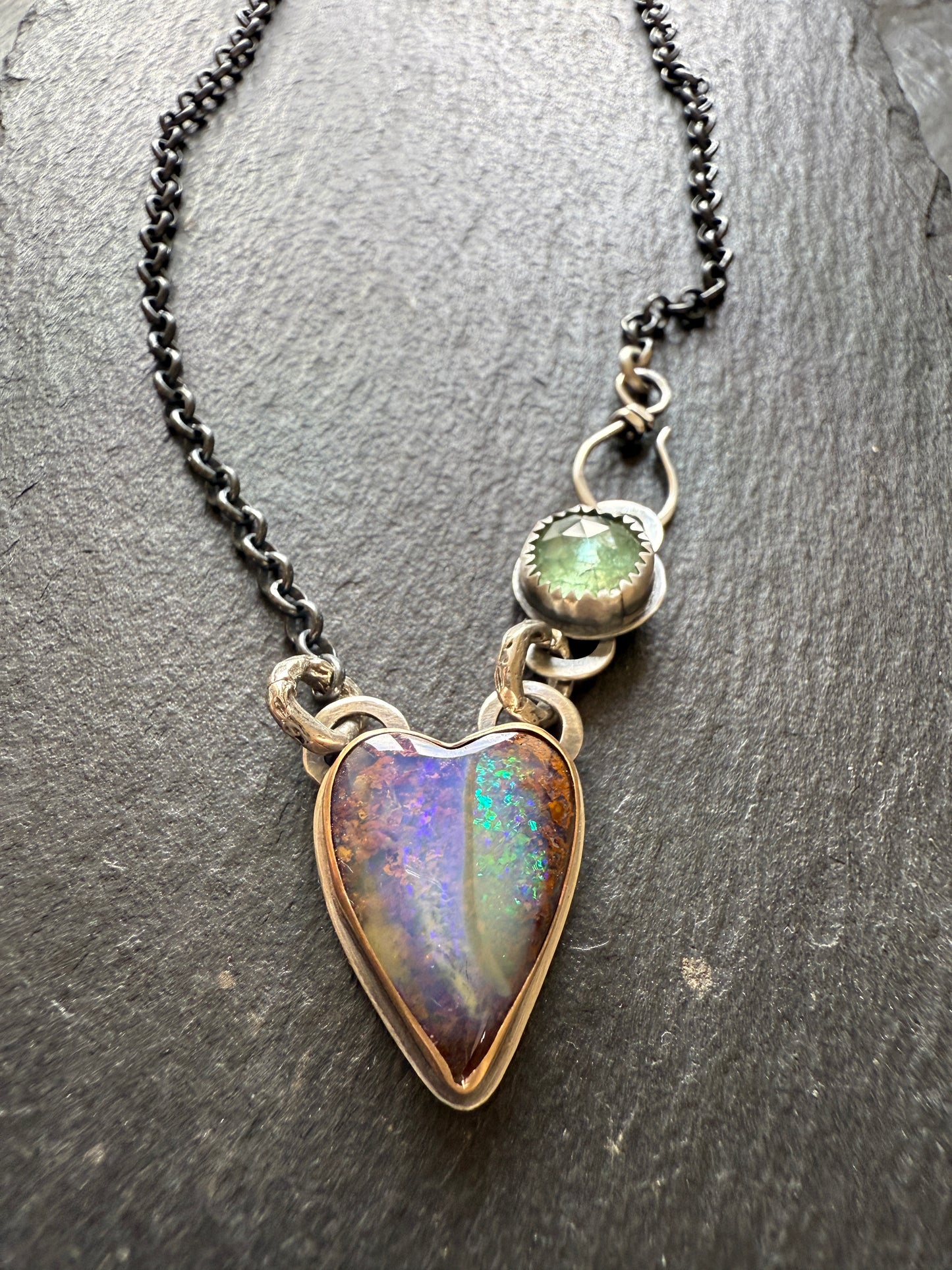 Purple & Green Heart Opal Pendant