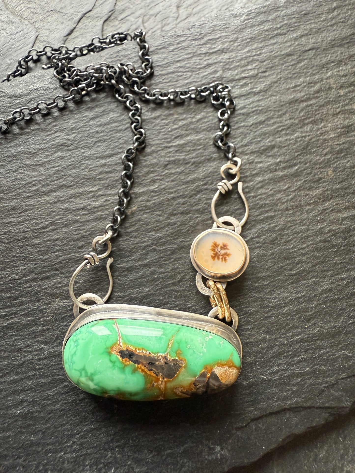 Turquoise & Dentric Flower Agate Necklace