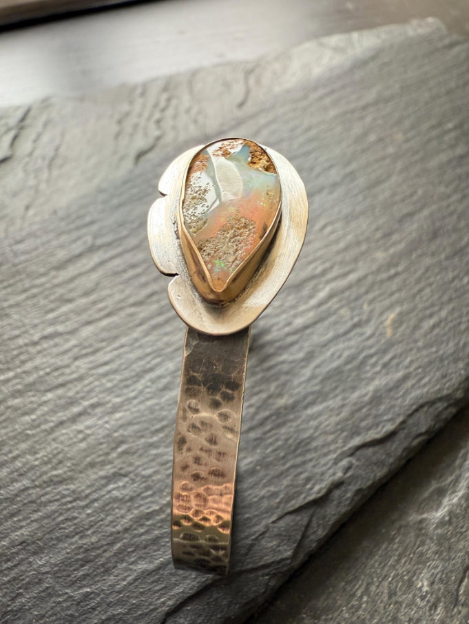 Boulder opal cuff bracelet, gemstone sterling silver boho bracelet, gift for her