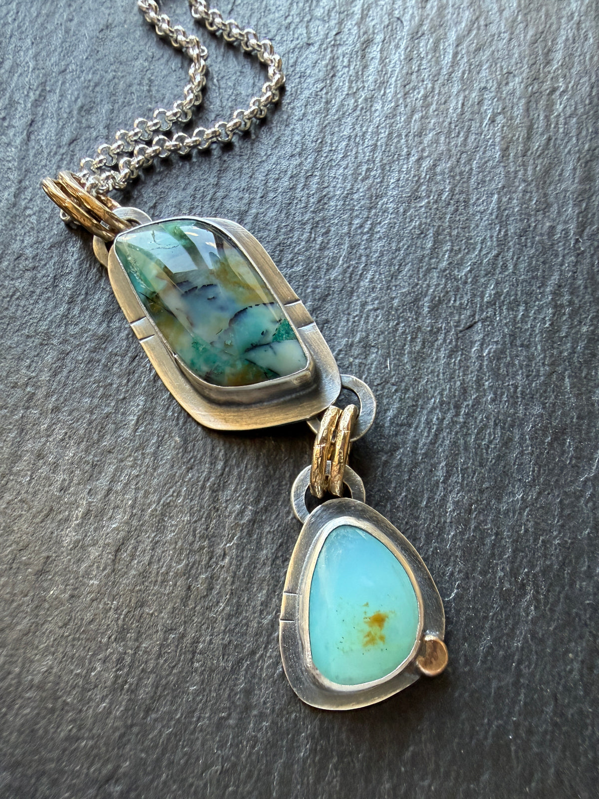 Blue Opalised wood stone Necklace