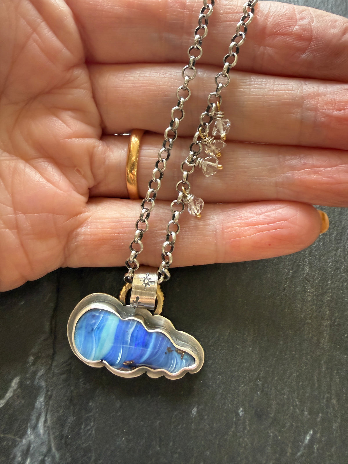 Blue Cloud Opal with Herkimer Diamonds