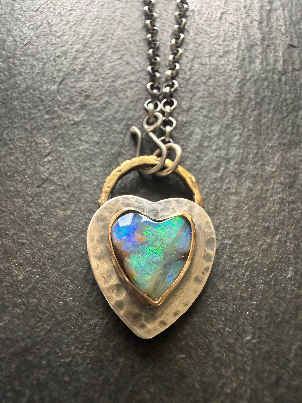 Green and Blur Heart Opal Pendant