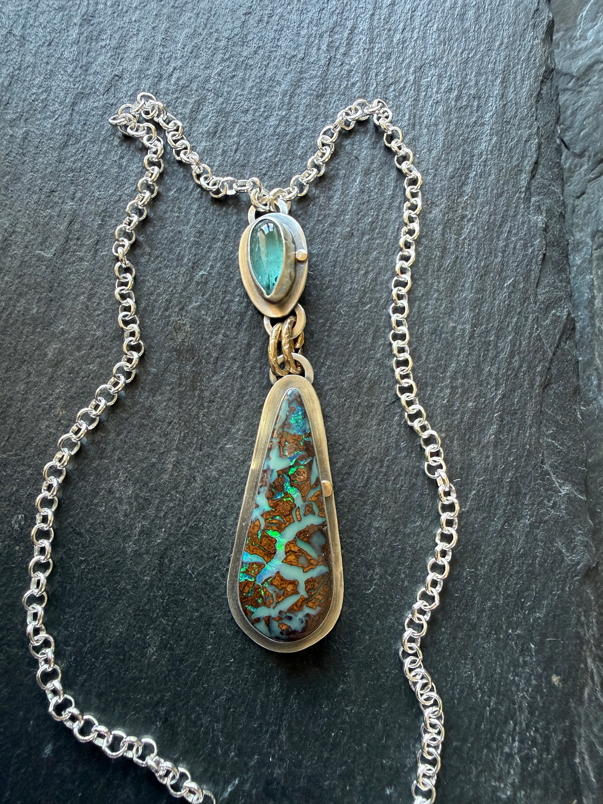 Boulder Opal and Kyanite Pendant