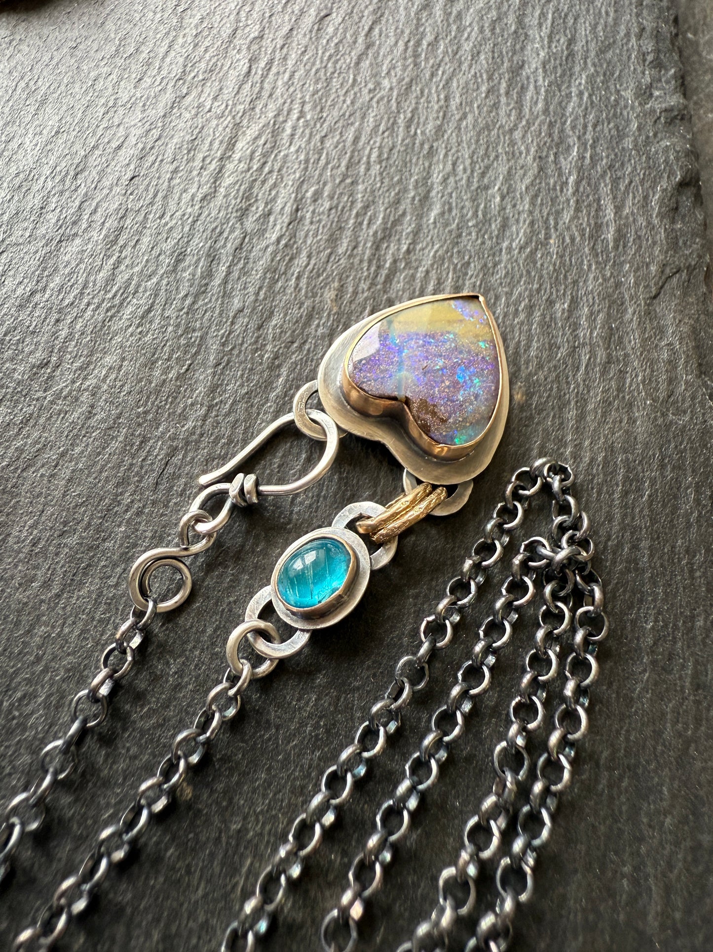 Heart Opal and Blue Apatite Necklace