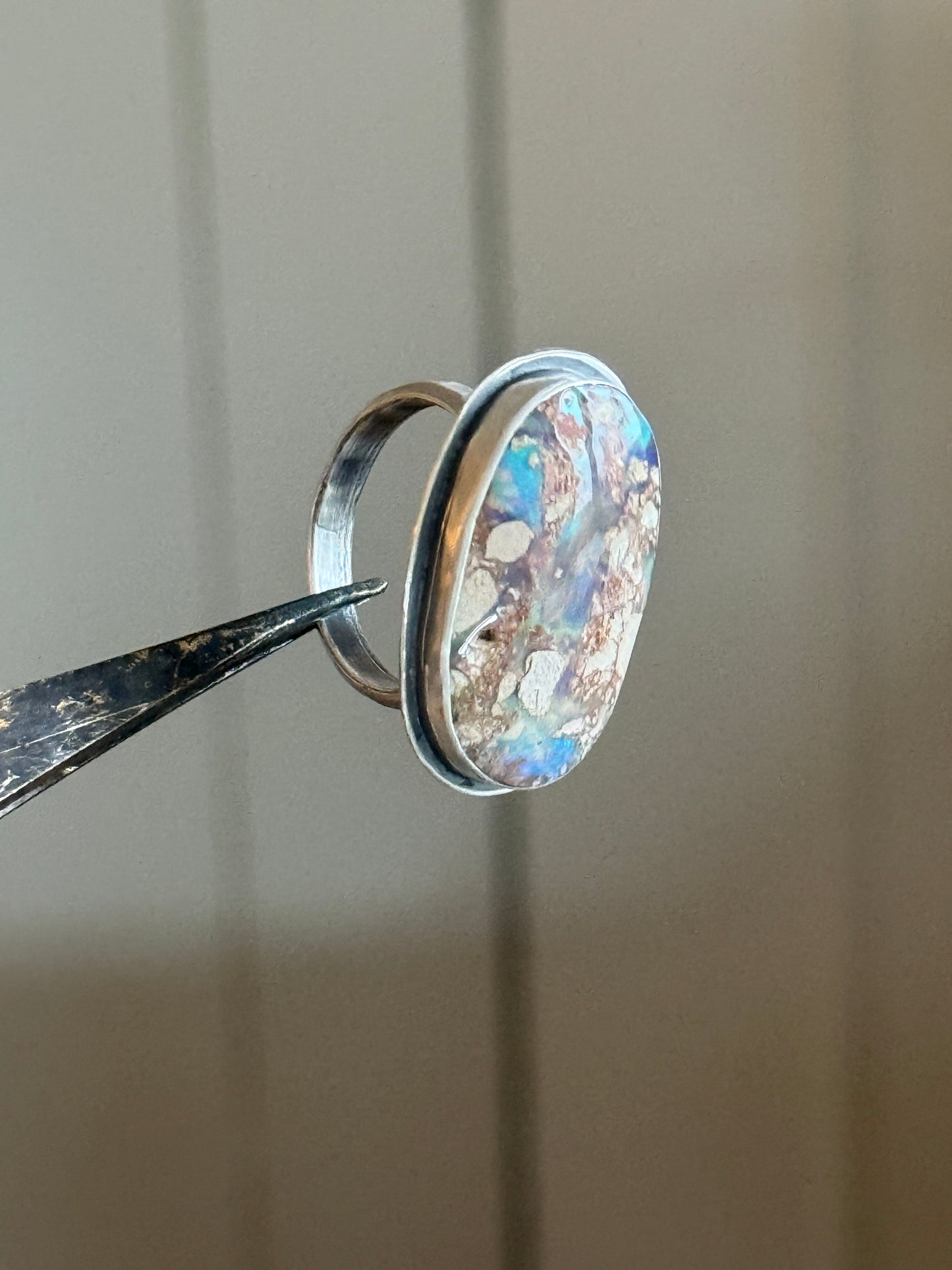 Blue/green Boulder Opal Ring US 7 UK N 1/2