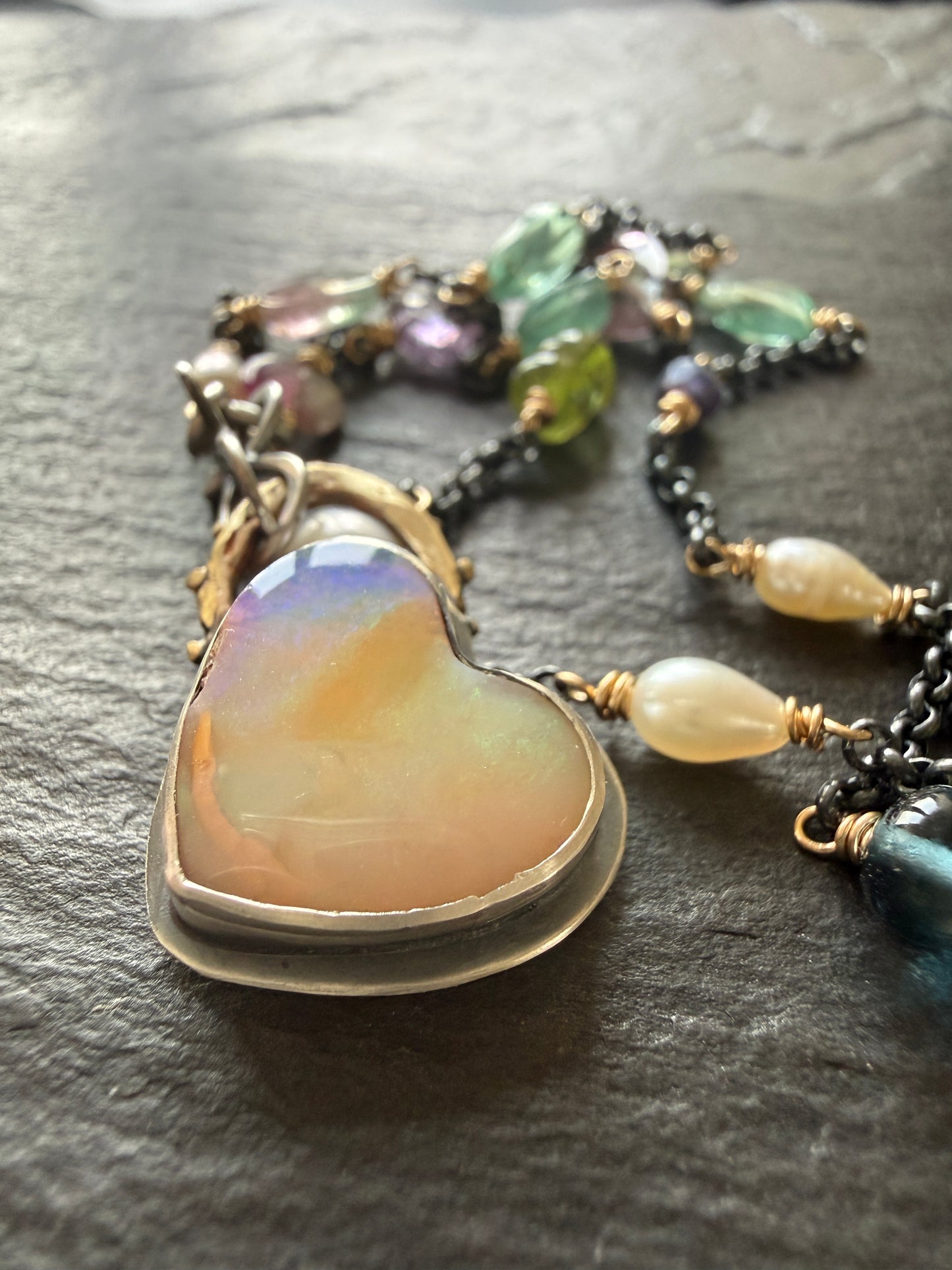 Heart Necklace with Gemstone Chain