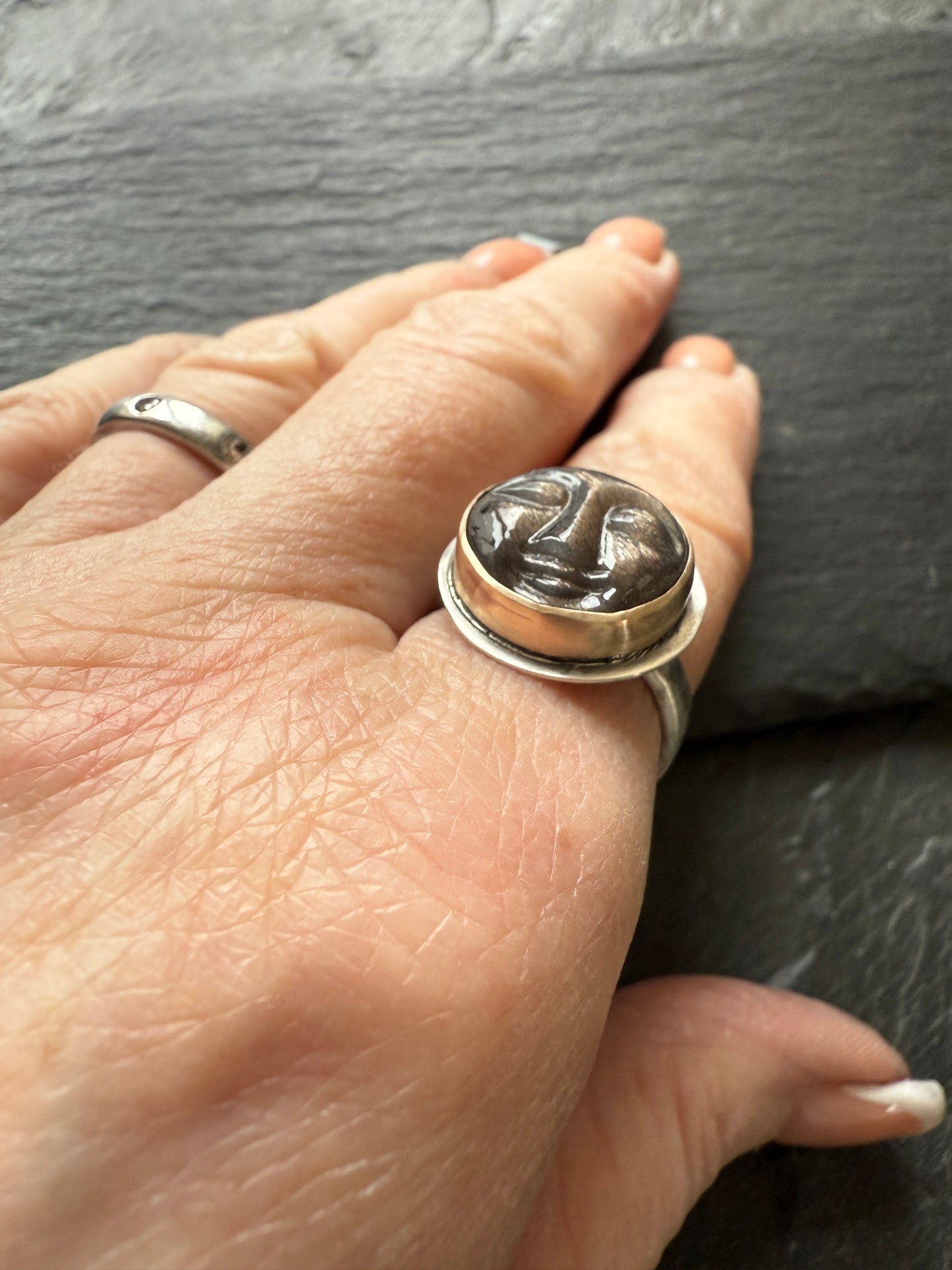 Obsidian Moonface Ring size 7