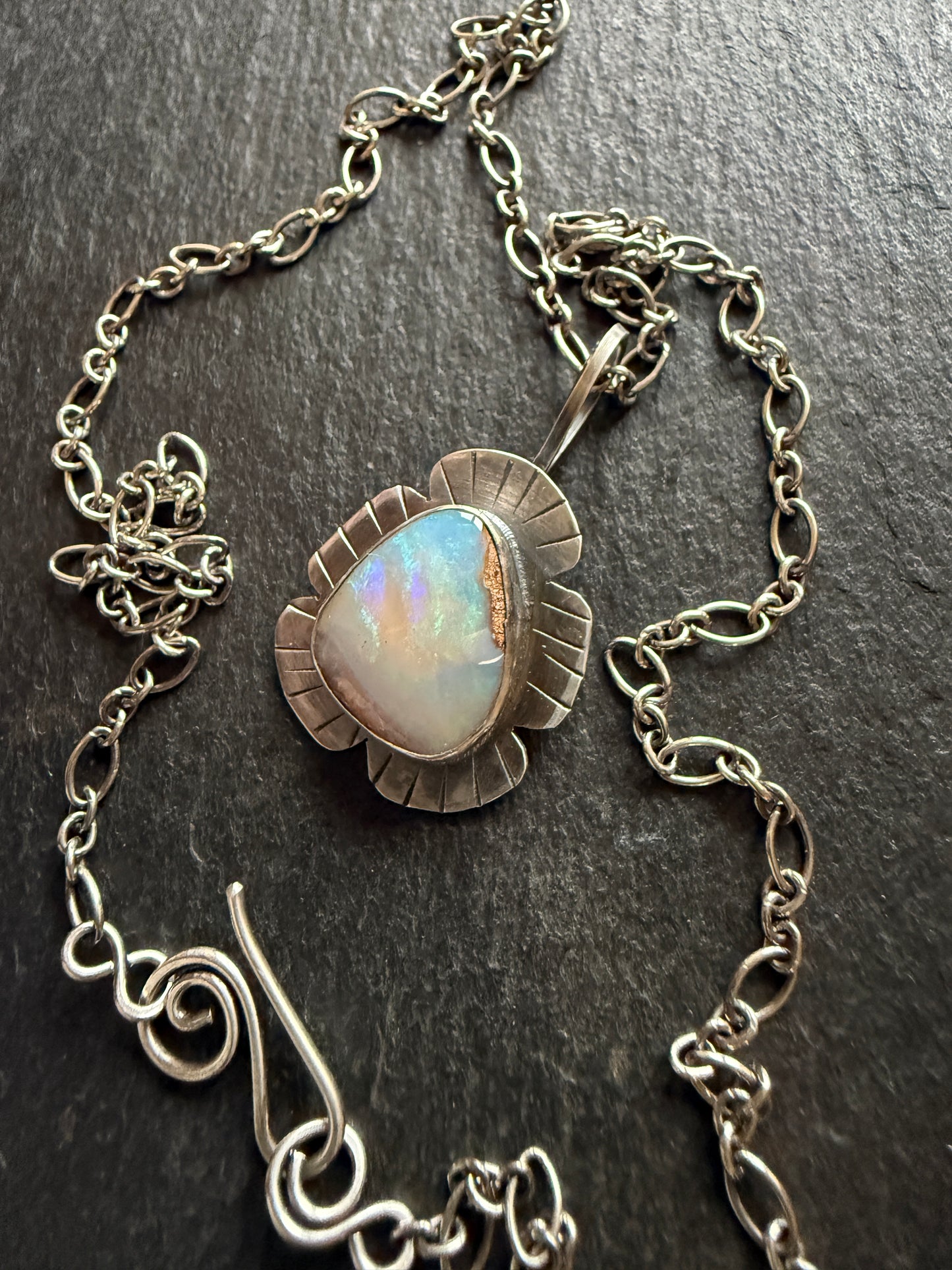 Colourful Opal Pendant Necklace