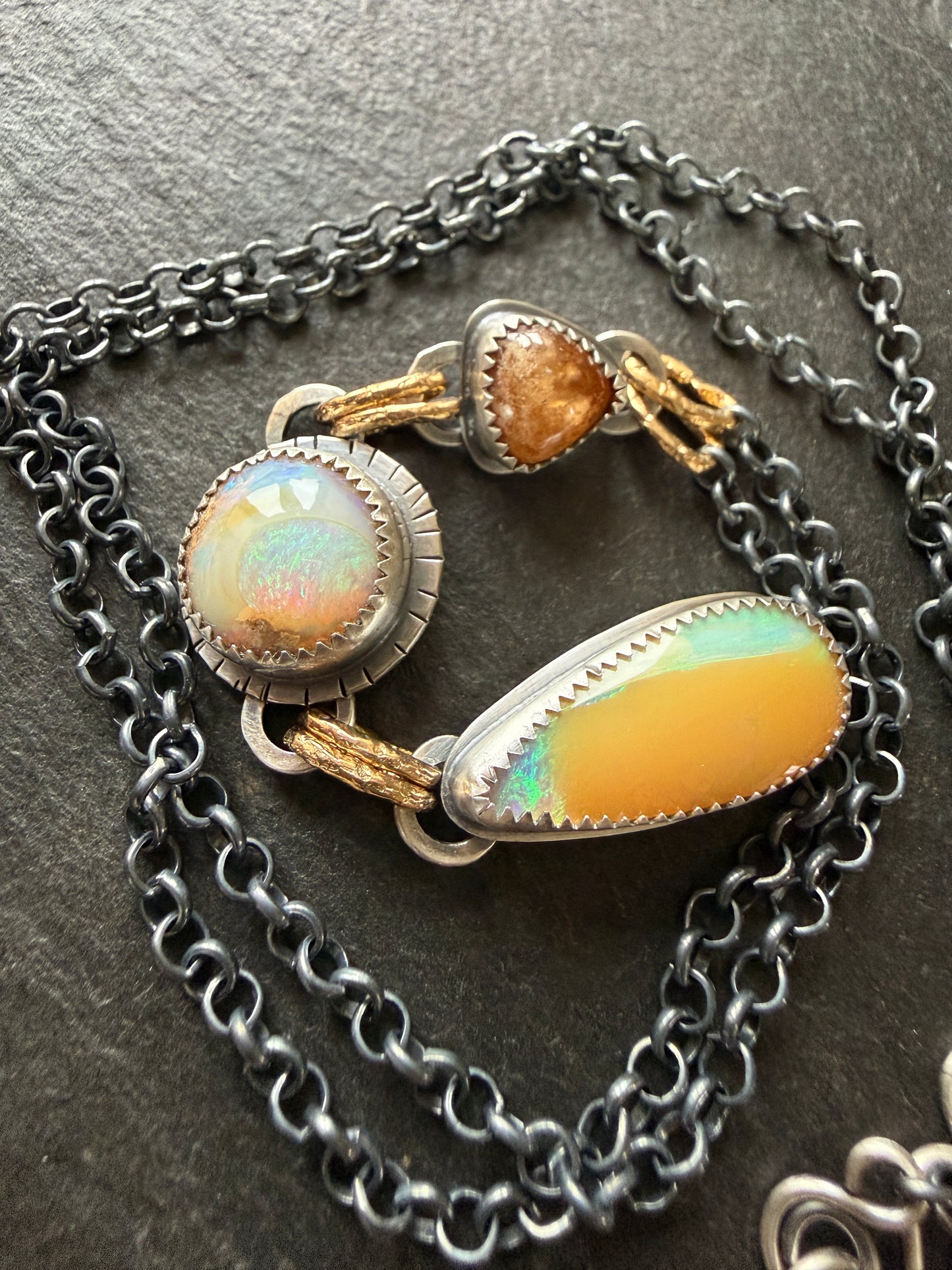 Orange Garnet and Opal Necklace
