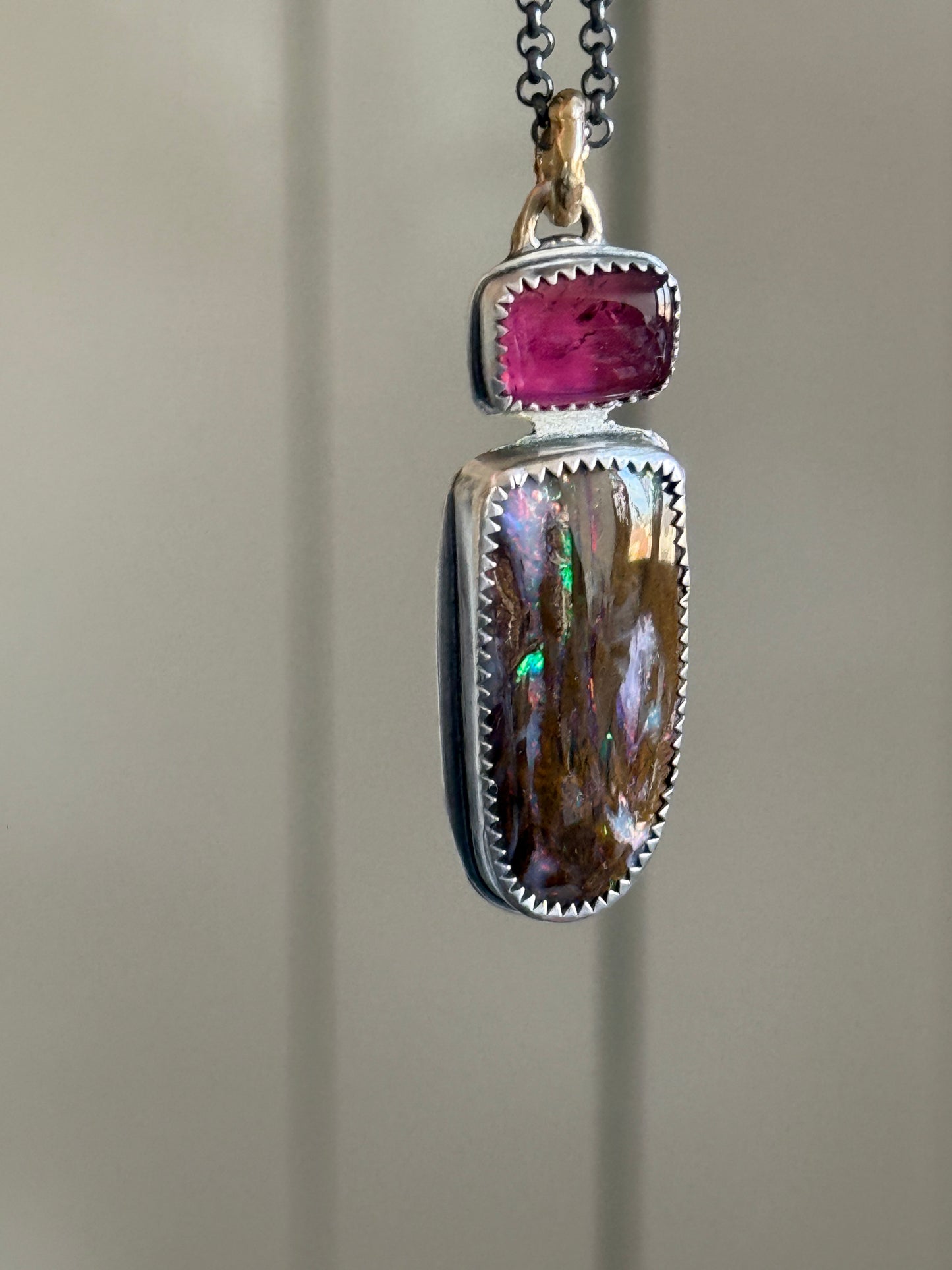 Boulder opal & Tourmaline Pendant