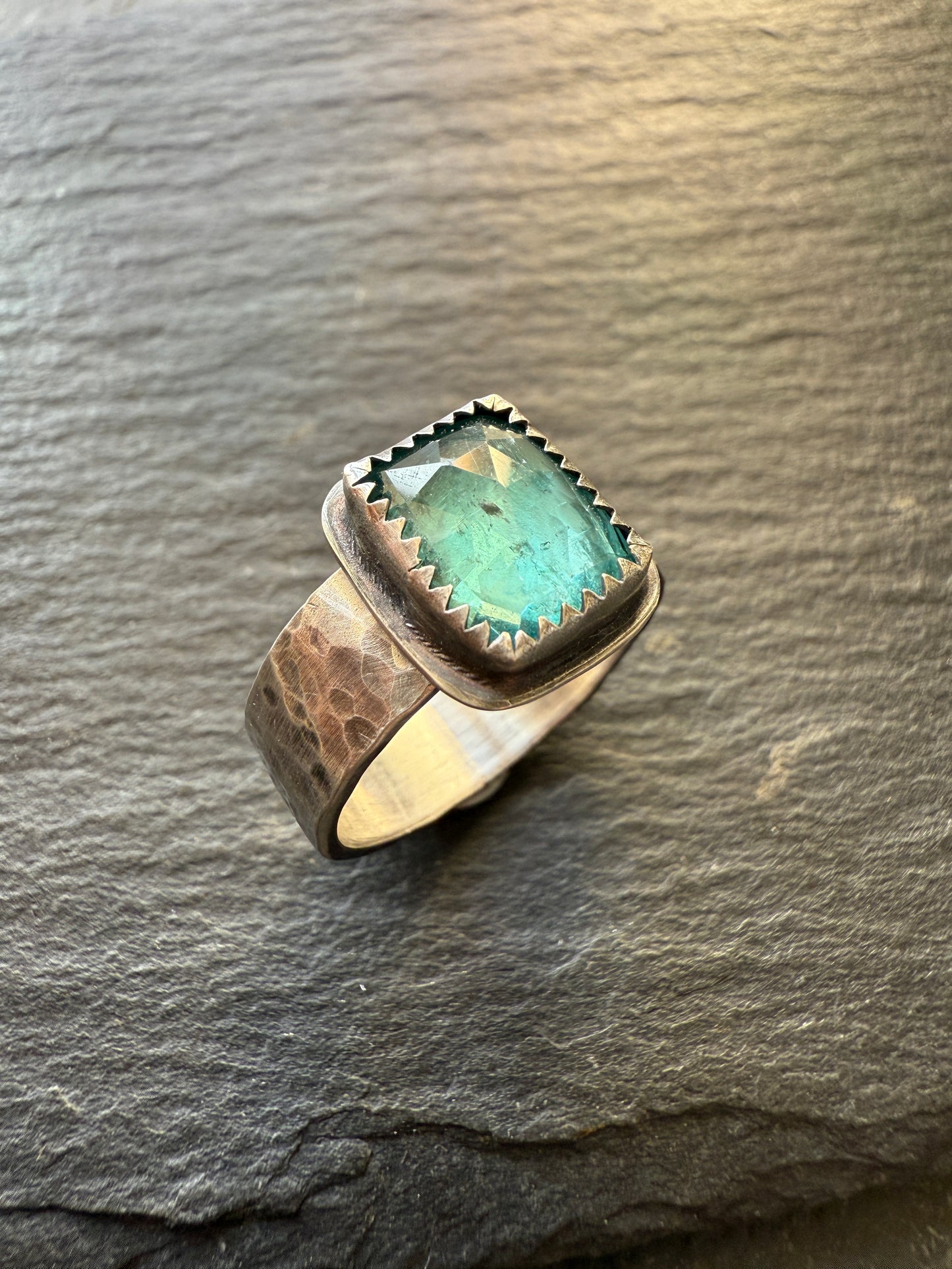 Emerald Kyanite Ring size 7.5