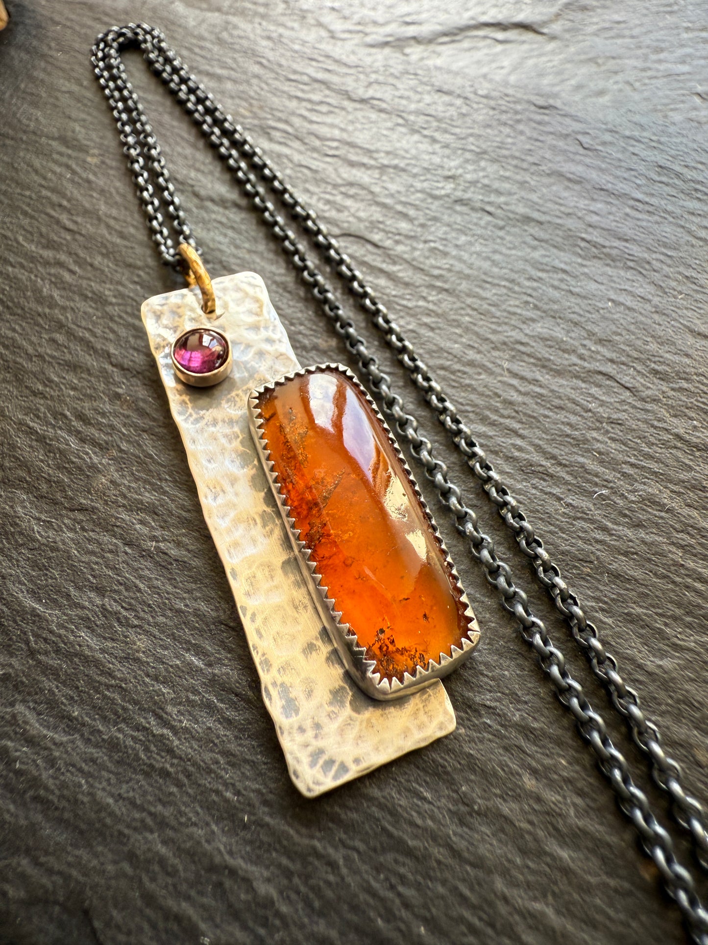 Hessonite Garnet Tag Necklace