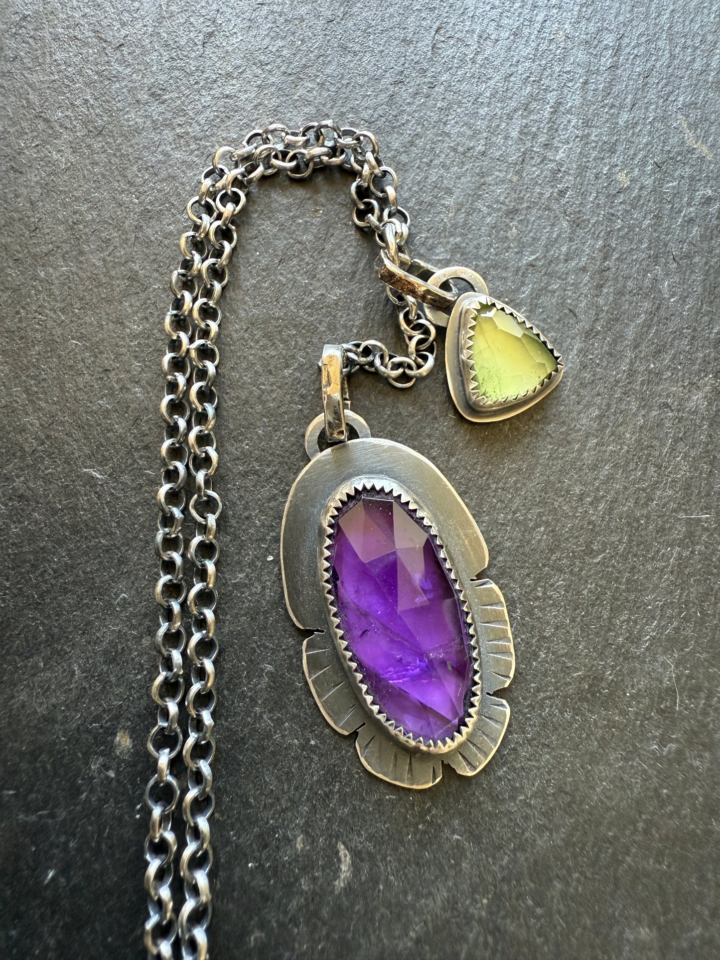Amethyst and Peridot Y Lariat Necklace