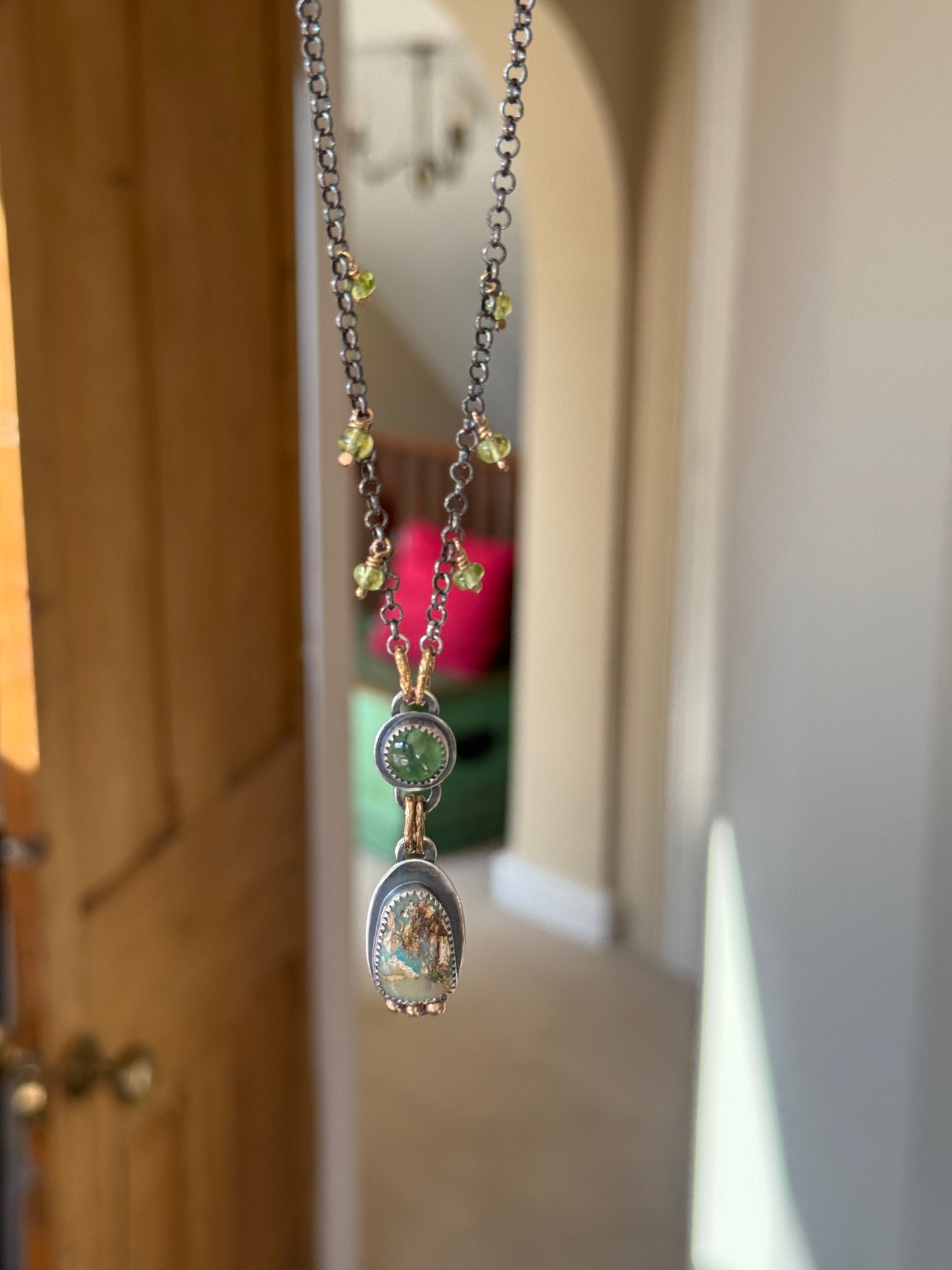 Vesuvianite and Opal Pendant Necklace