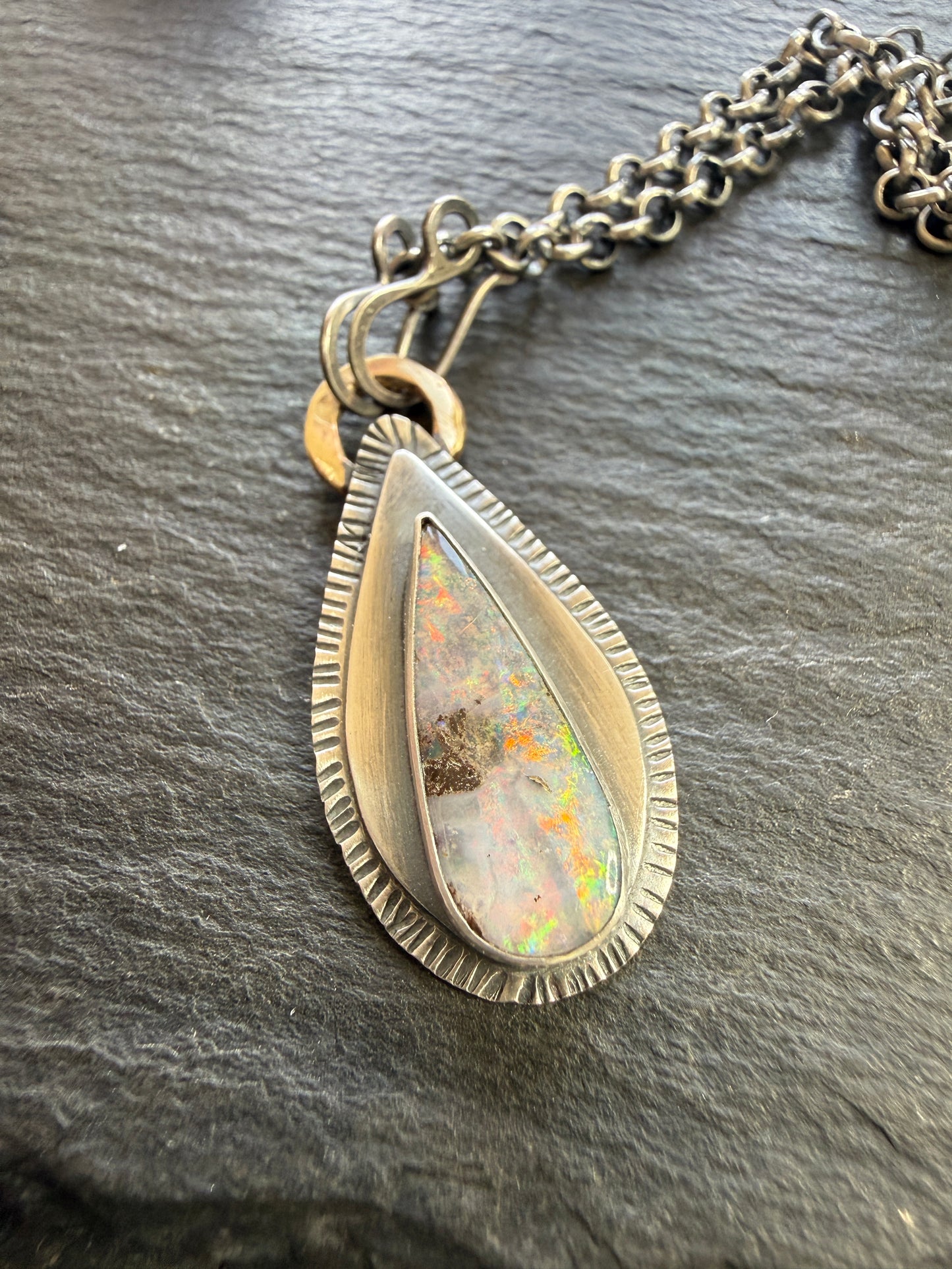 Colourful Boulder Opal Pendant