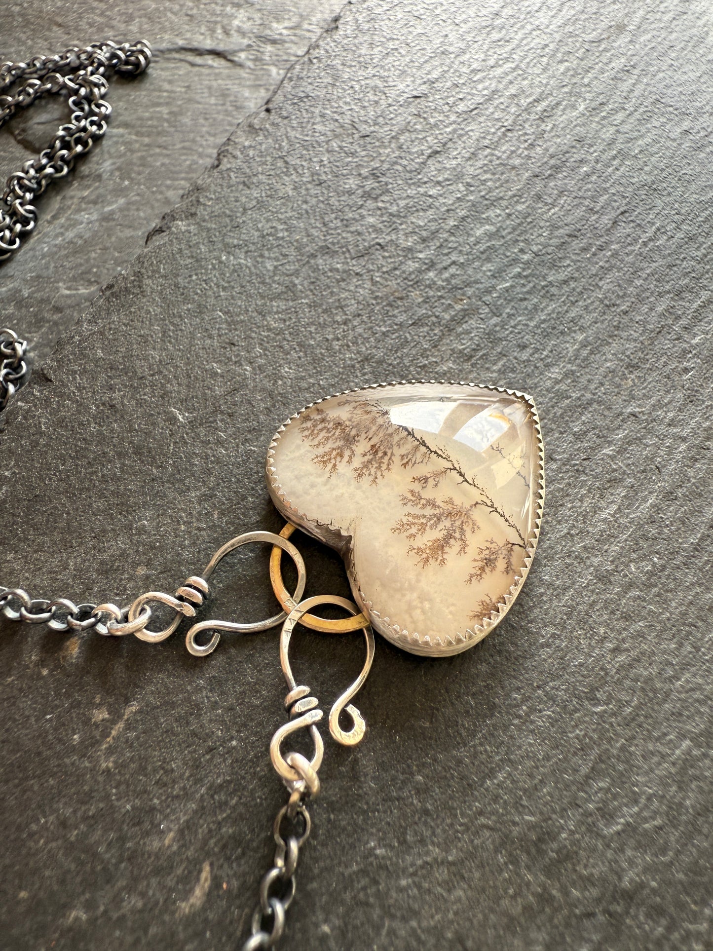 Scenic Dentritic Agate Heart Pendant