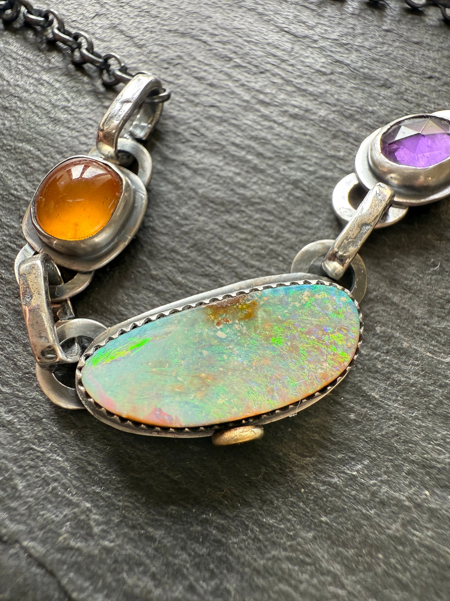Opal, Garnet & Amethyst Charm Necklace