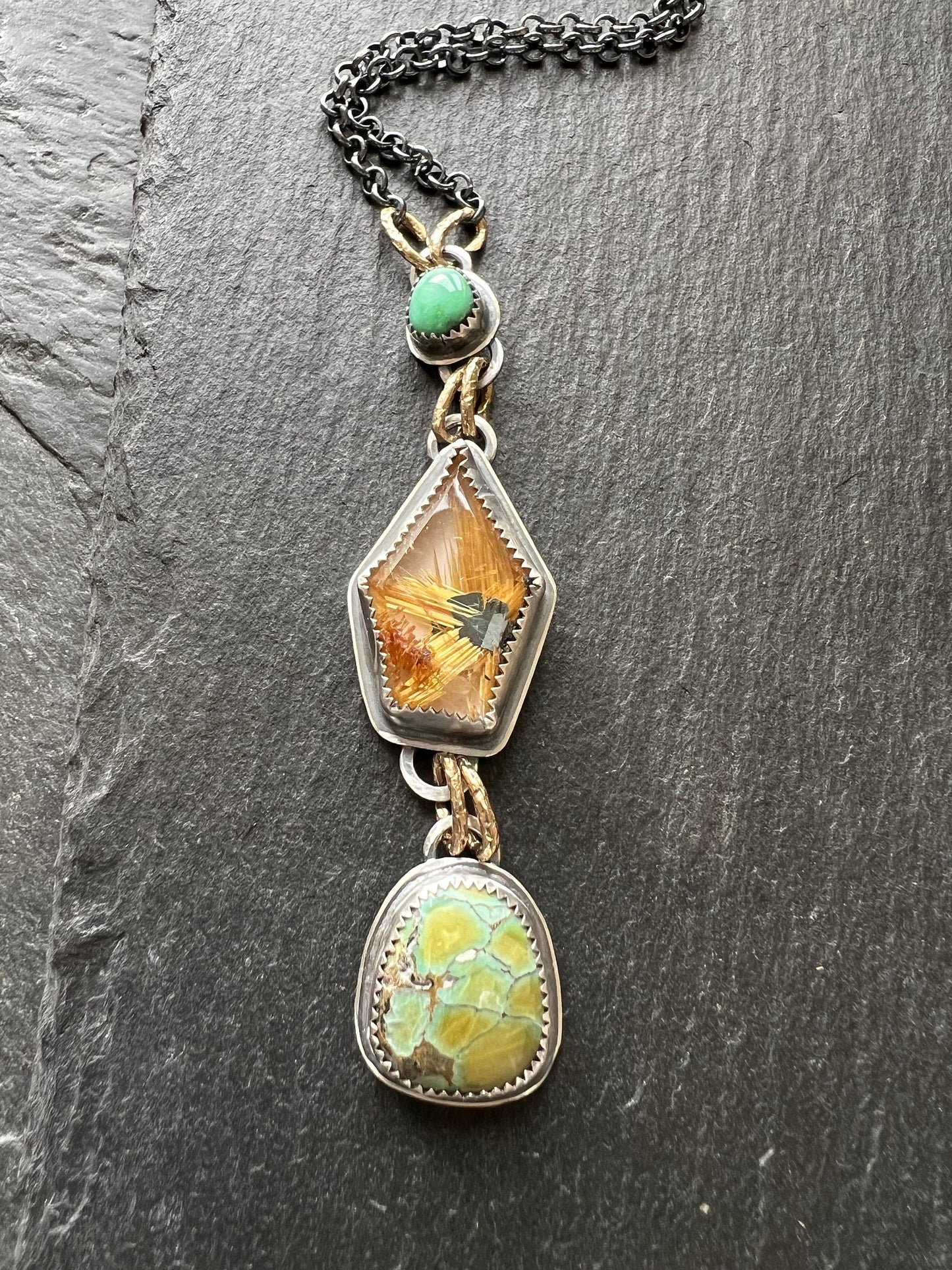 Golden quartz and turquoise necklace