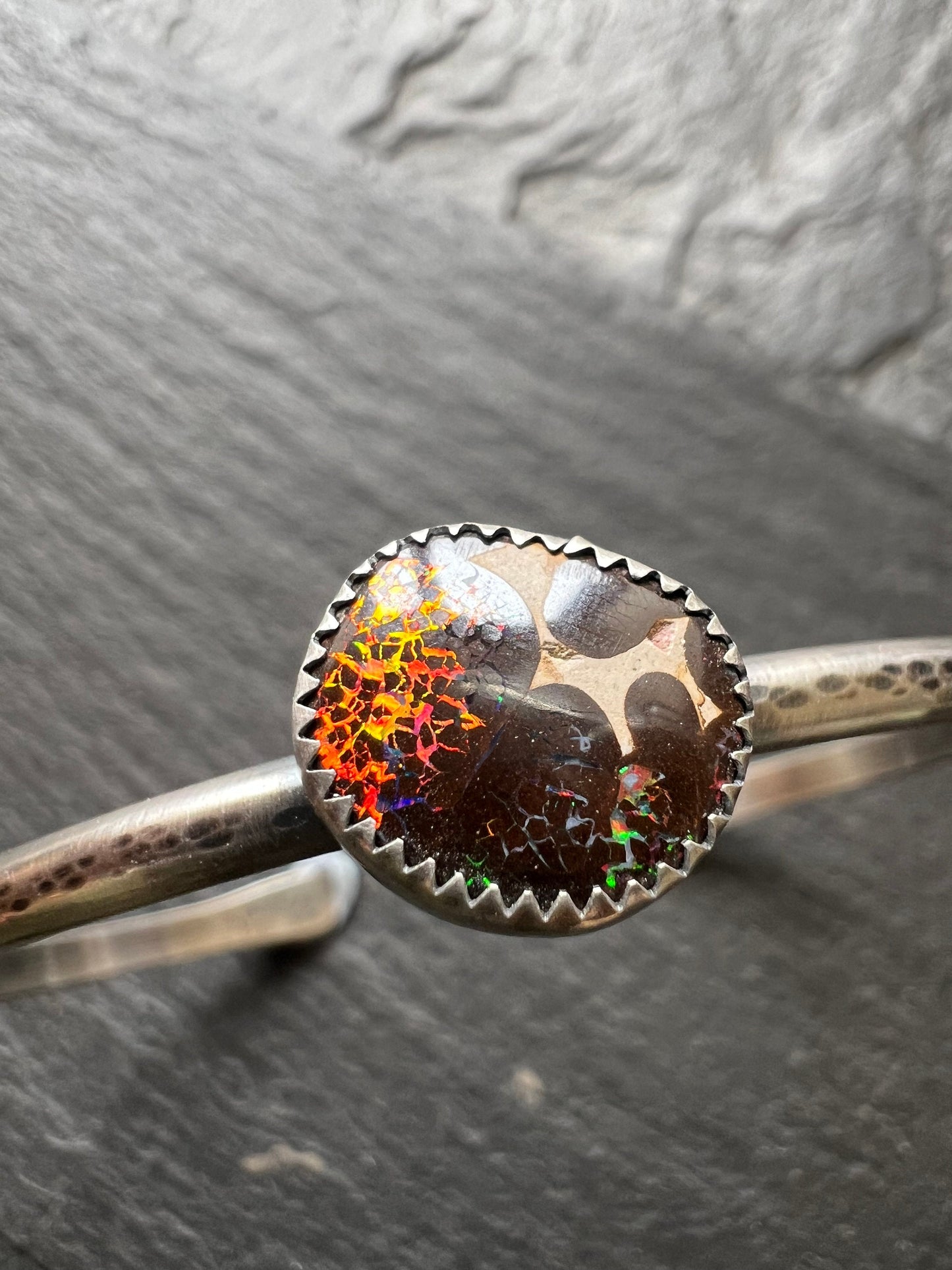 Boulder opal bangle bracelet, bezel set charm stacking cuff bracelet, gift for her