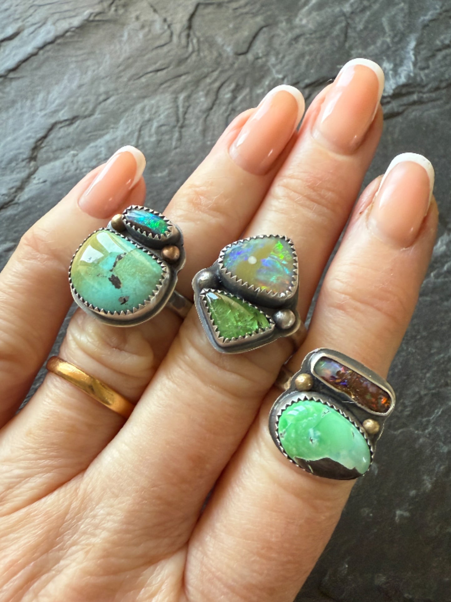 Opal and Tsavorite Garnet Ring 7 1/4 US