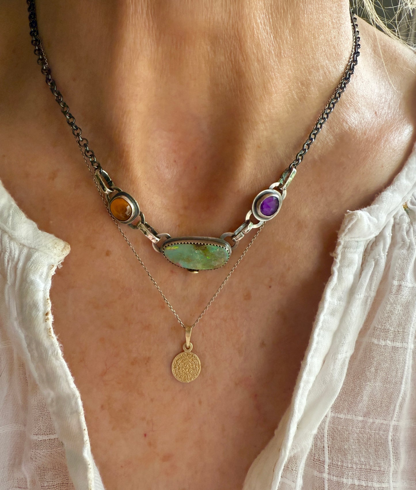 Opal, Garnet & Amethyst Charm Necklace