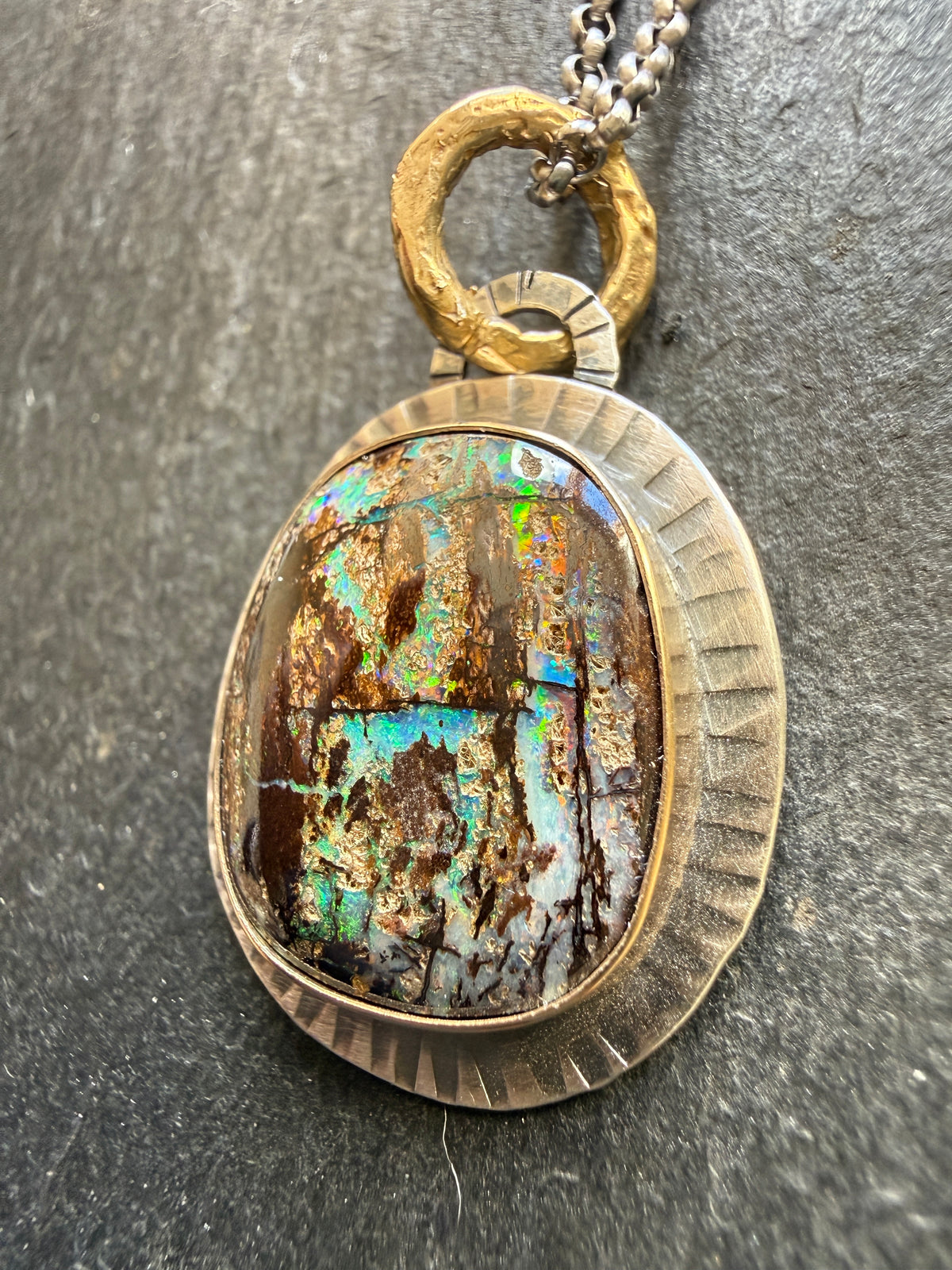 Wood Opal Pendant Necklace