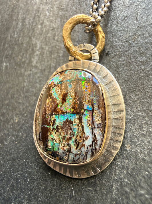 Wood Opal Pendant Necklace