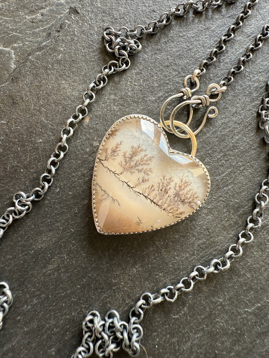 Scenic Dentritic Agate Heart Pendant