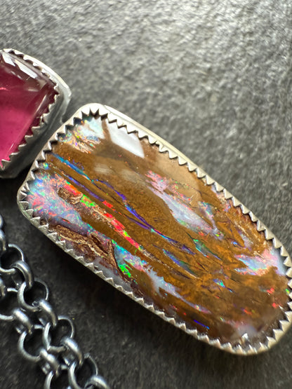 Boulder opal & Tourmaline Pendant
