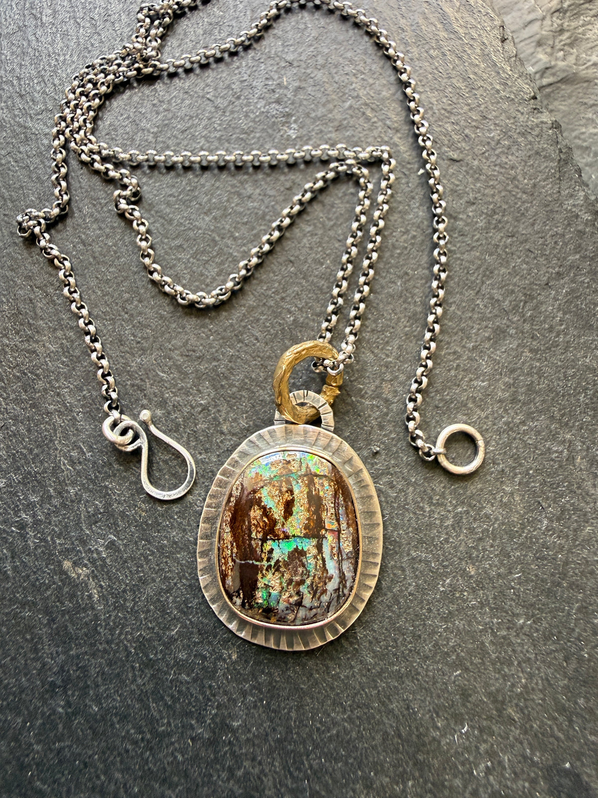 Wood Opal Pendant Necklace