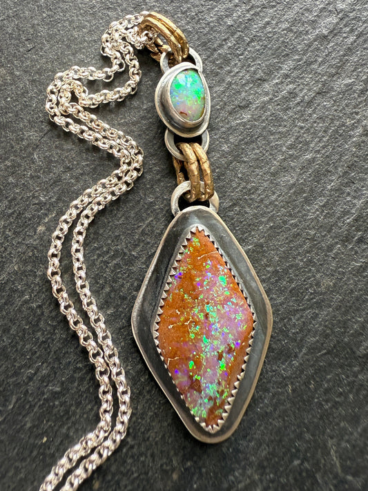 Double boulder opal necklace