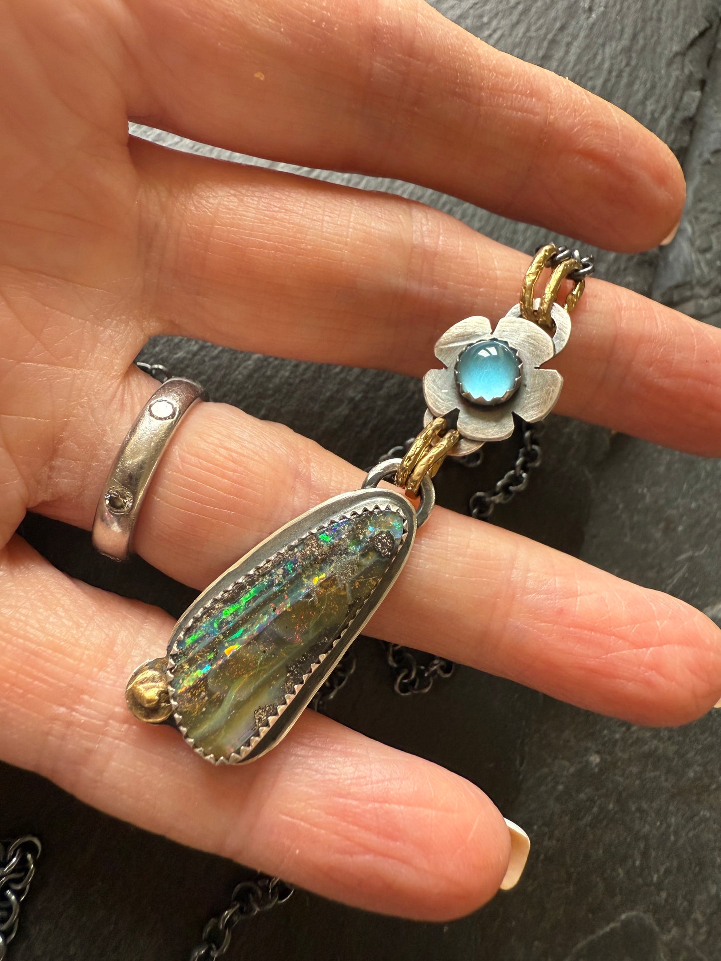 Blue Topaz and Opal Necklace