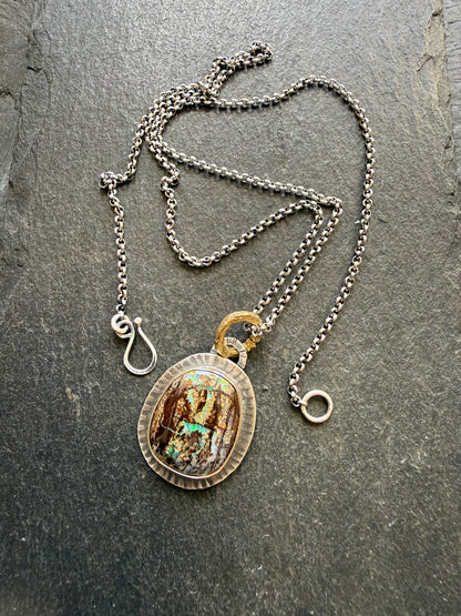 Wood Opal Pendant Necklace