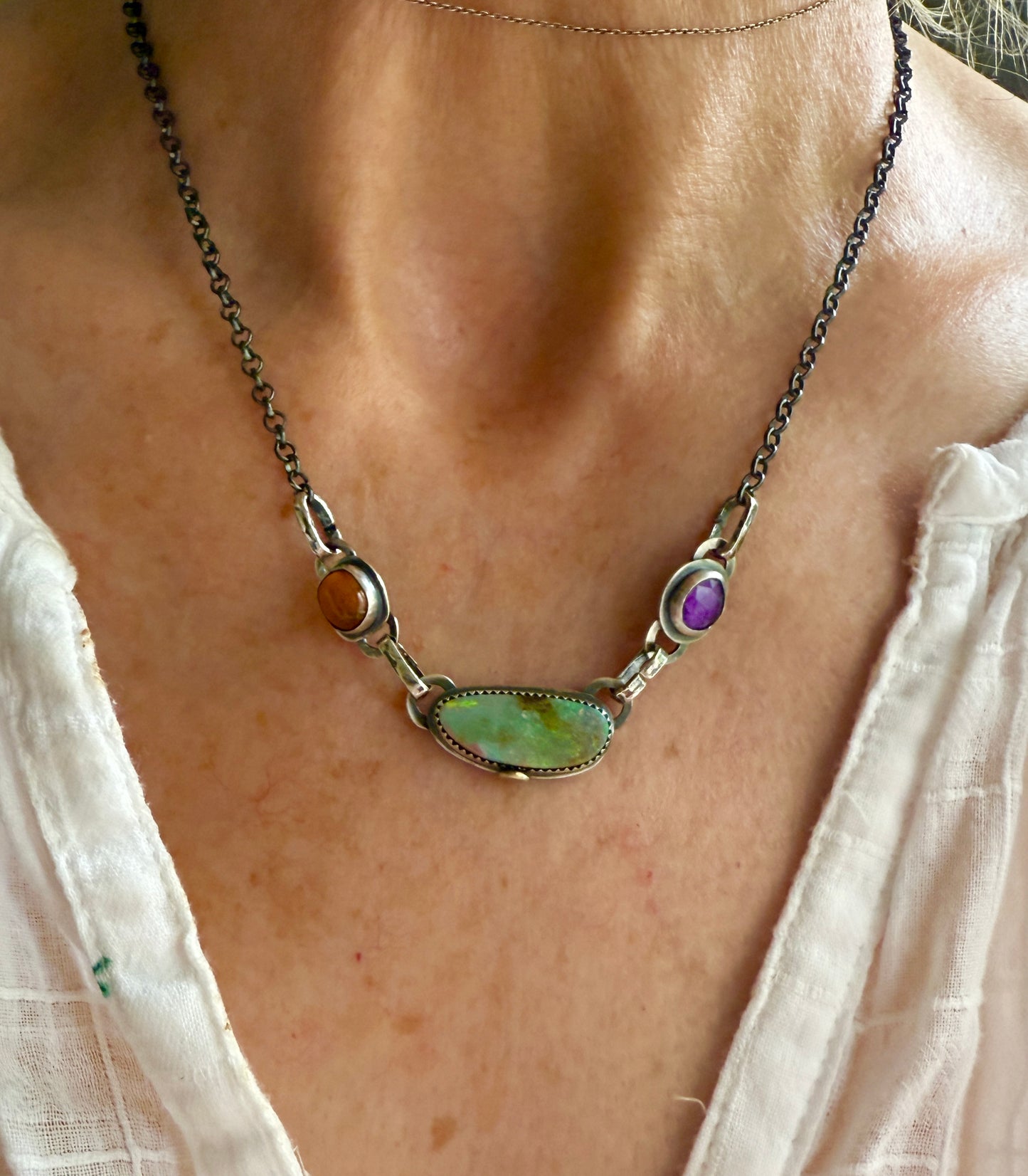 Opal, Garnet & Amethyst Charm Necklace