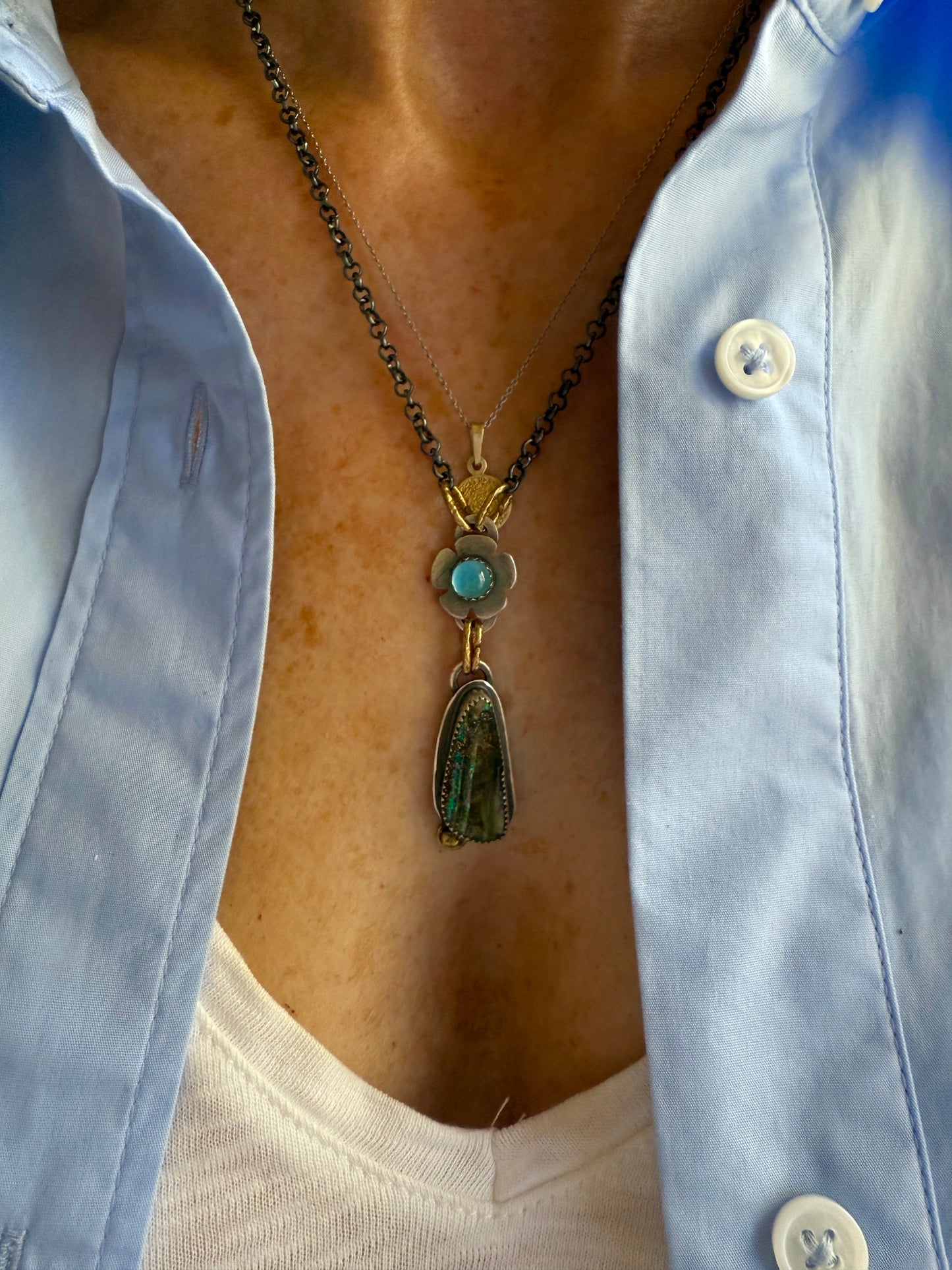 Blue Topaz and Opal Necklace