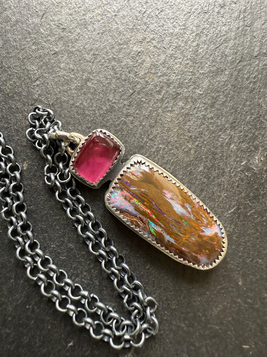 Boulder opal & Tourmaline Pendant