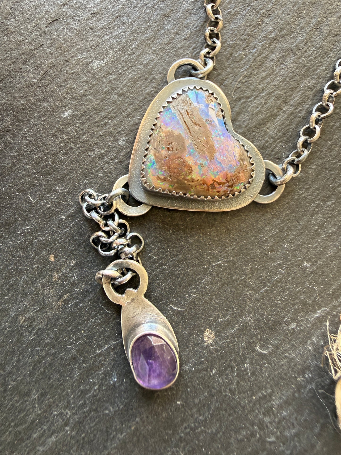 Y Necklace Boulder Opal & Amethyst