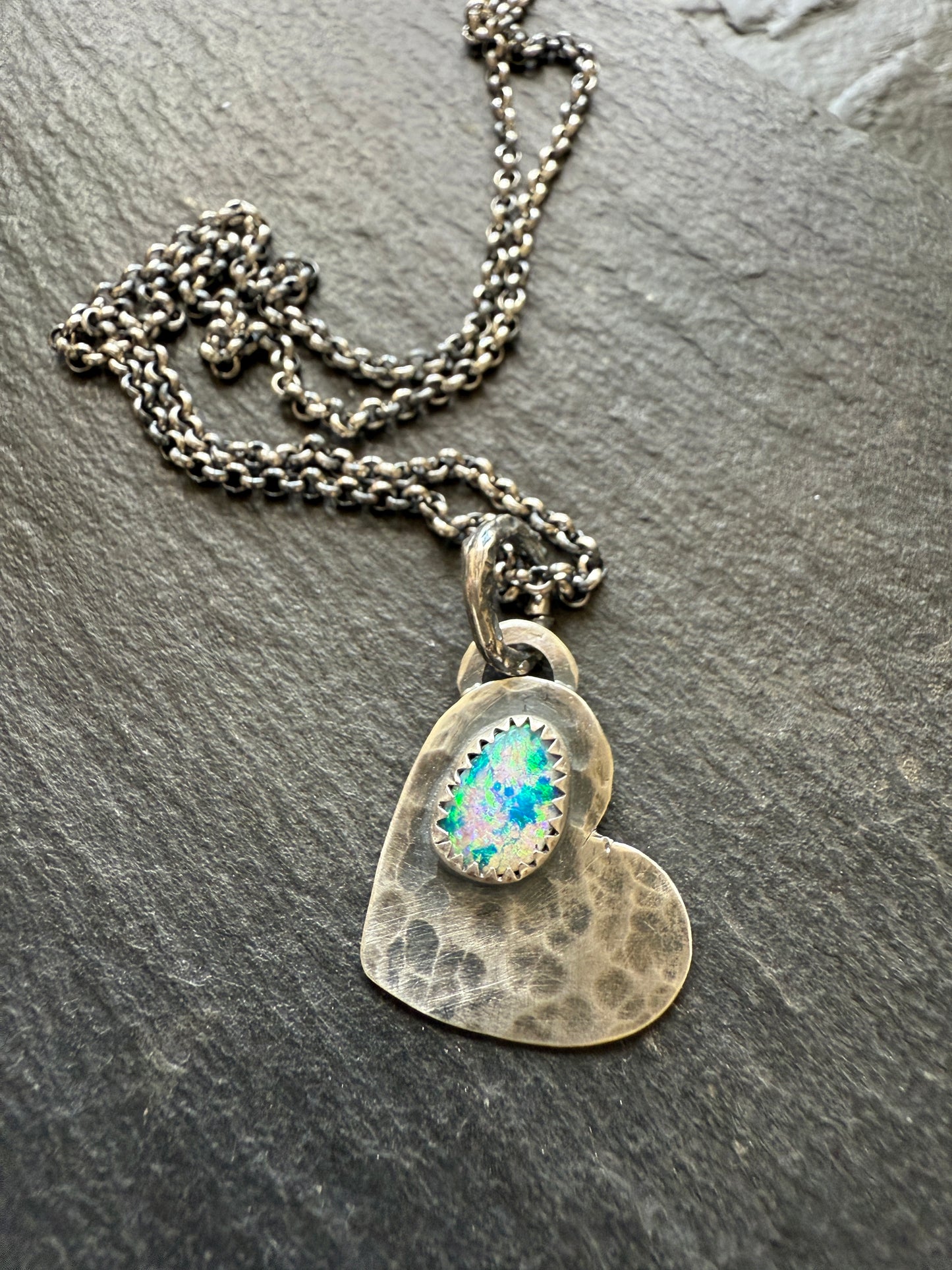 Dainty Heart Pendant with Boulder Opal