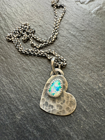Dainty Heart Pendant with Boulder Opal