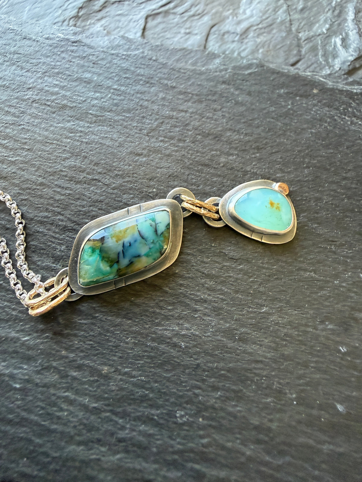 Blue Opalised wood stone Necklace