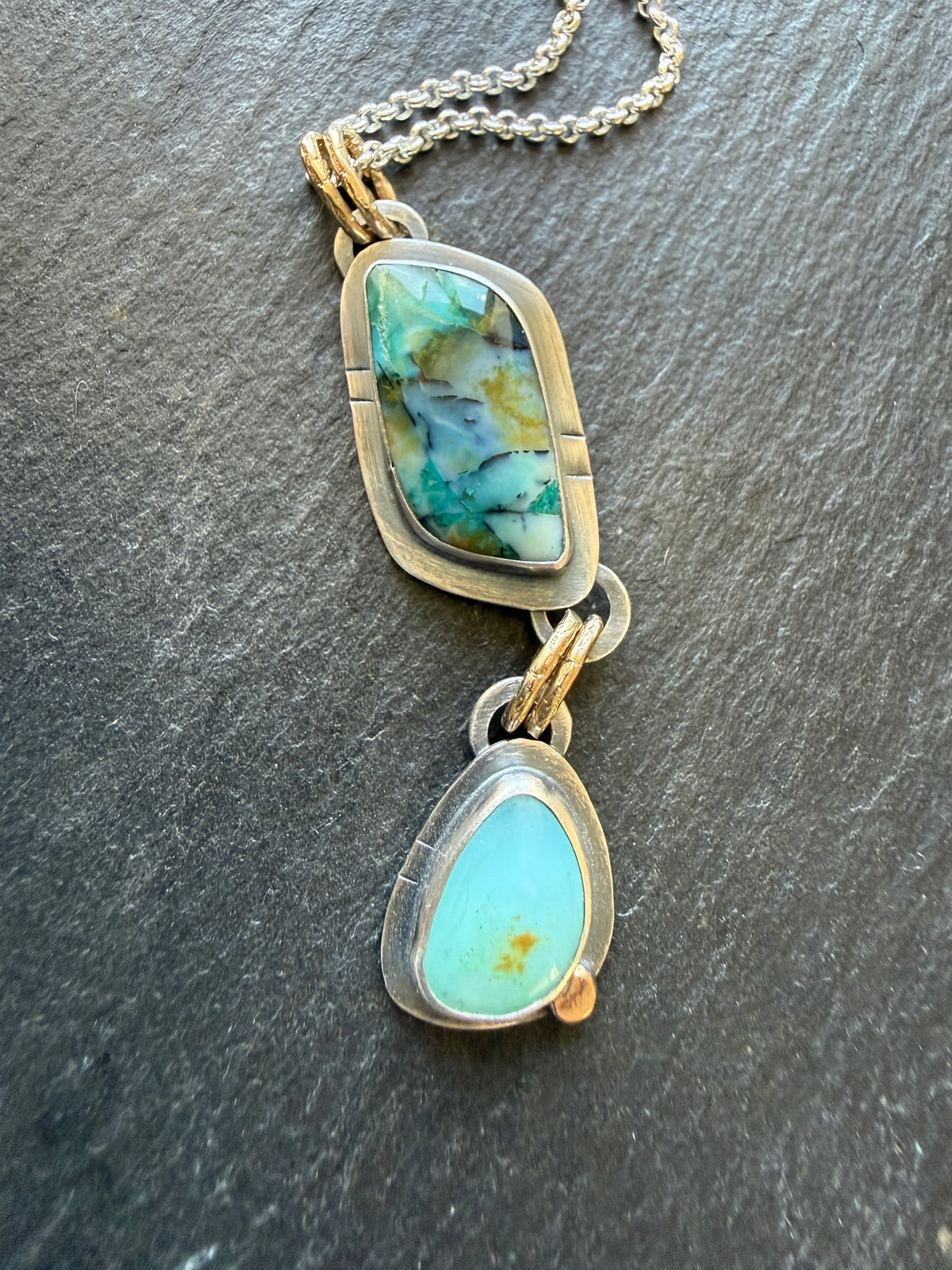 Blue Opalised wood stone Necklace