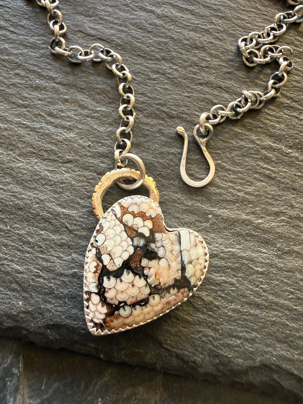 Fossilised Heart Stone Pendant