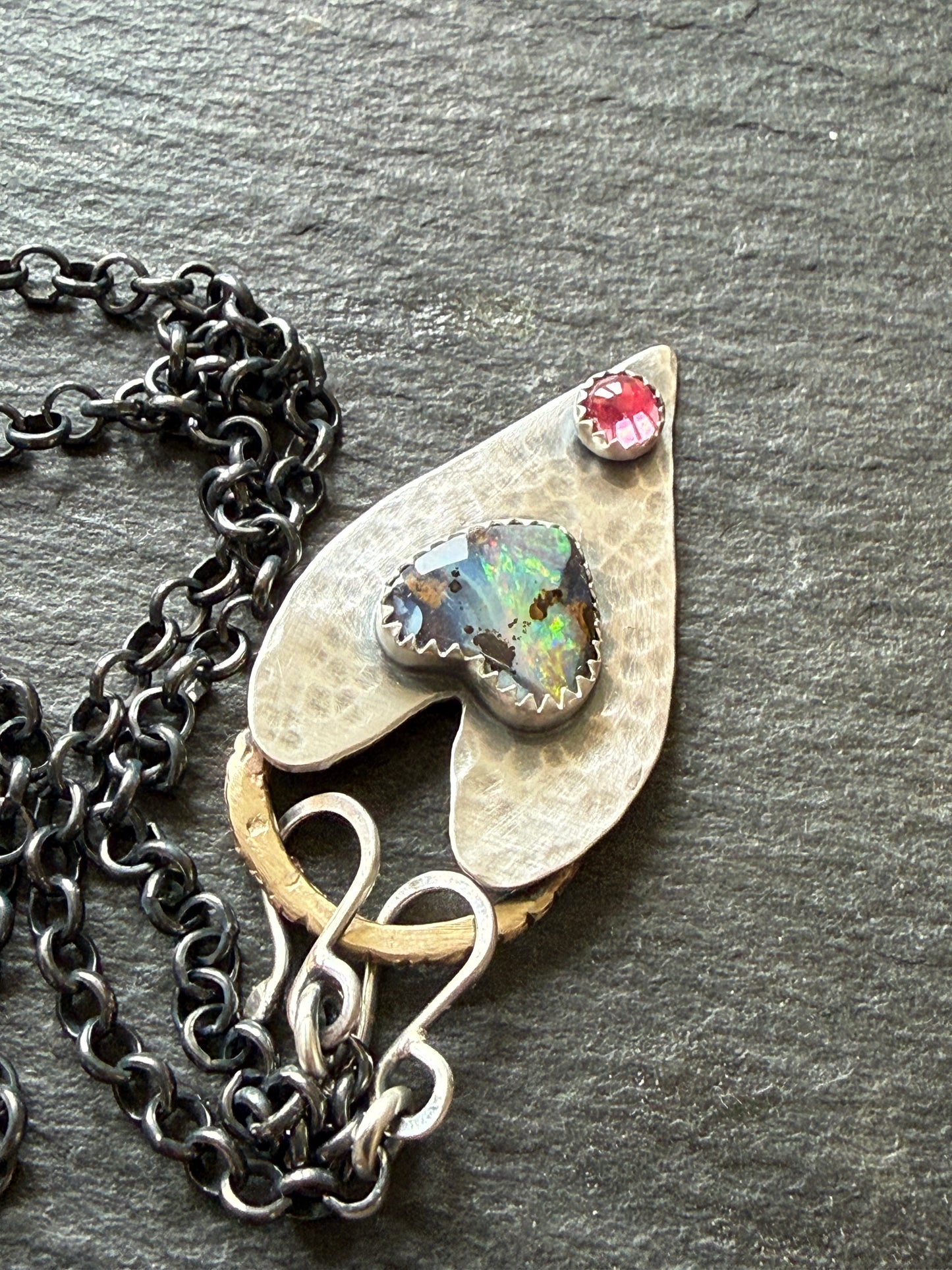 Heart Opal Pendant with Pink Tourmaline