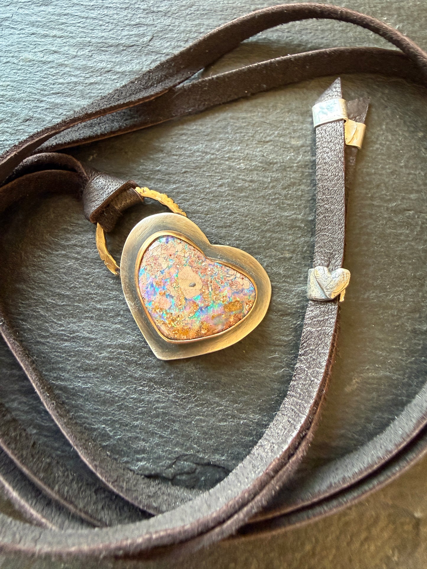 Heart Opal Leather Necklace