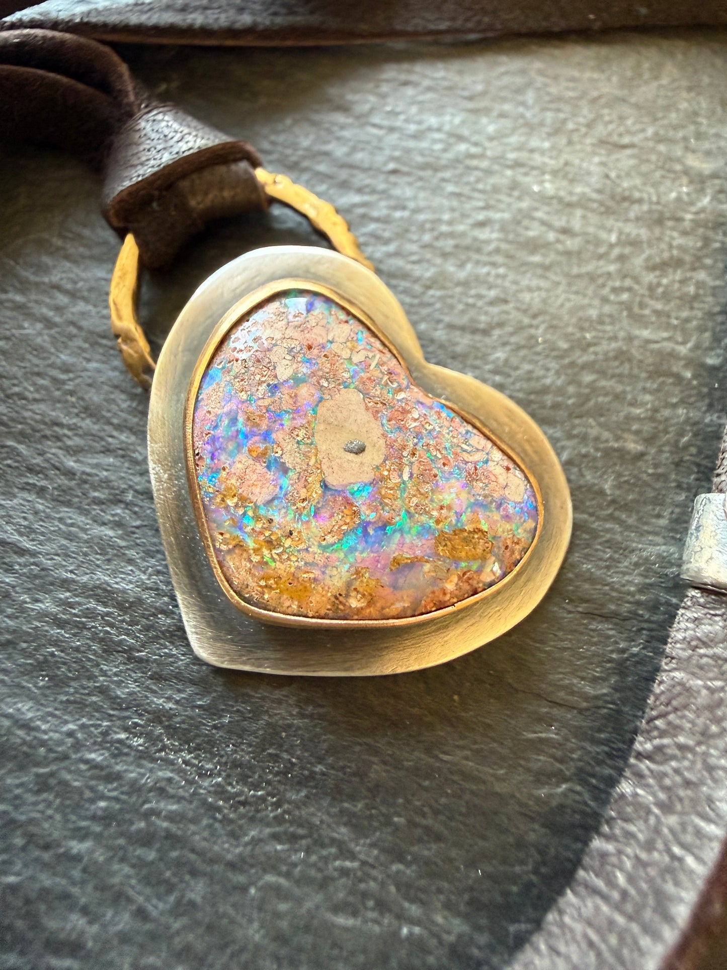 Heart Opal Leather Necklace