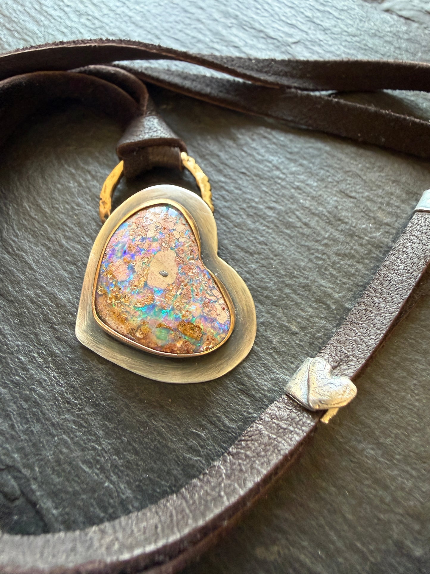 Heart Opal Leather Necklace
