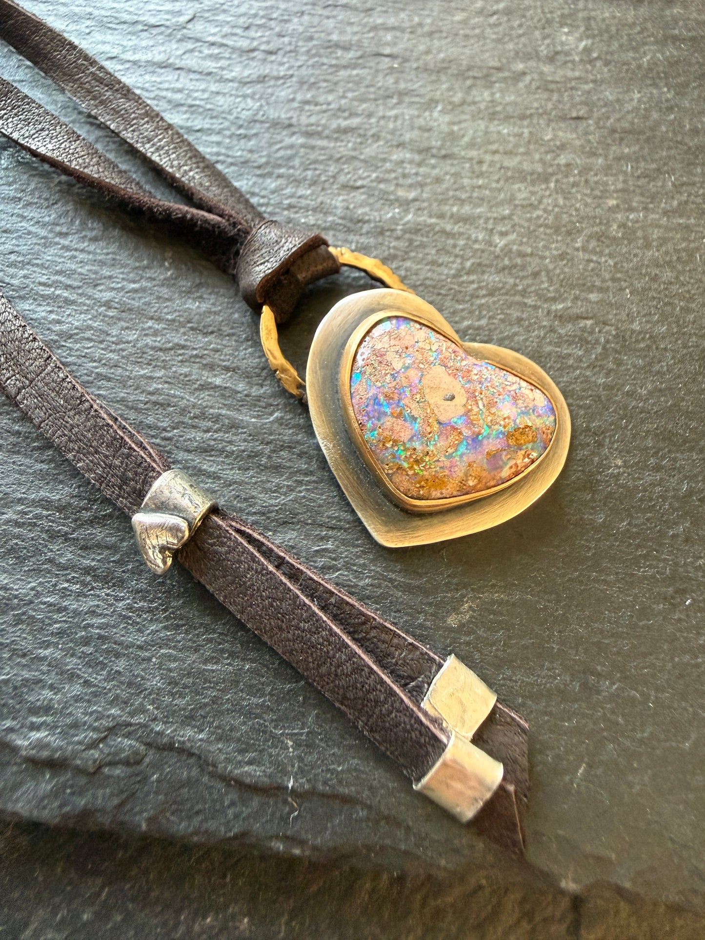 Heart Opal Leather Necklace